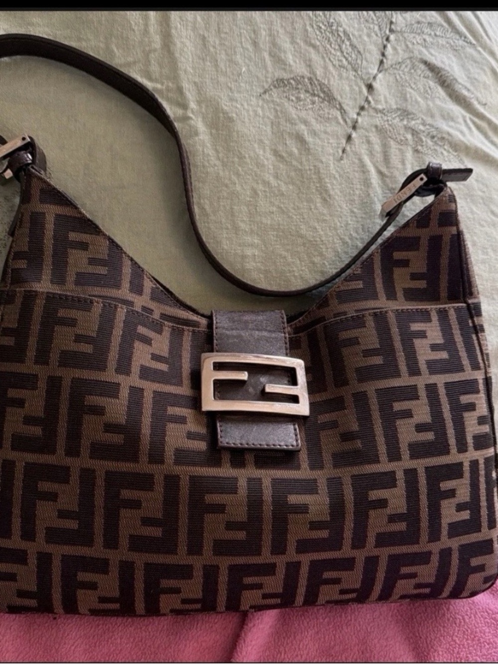 Fendi Brown and Dark Brown Zucca Canvas Shoulder Bag